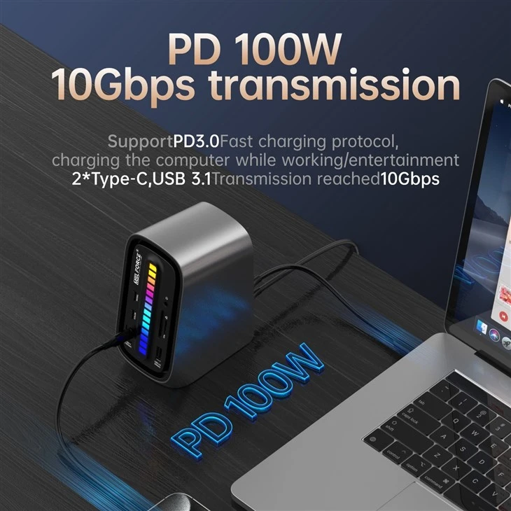 13 in 1 Docking Station With RGB Rechargeable Sound Control Light